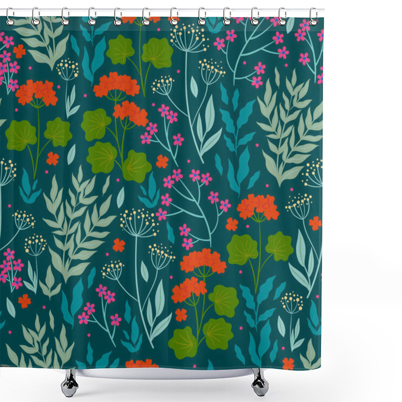 Personality  Seamless Pattern With Flowers And Leaves. Vector Image. Shower Curtains