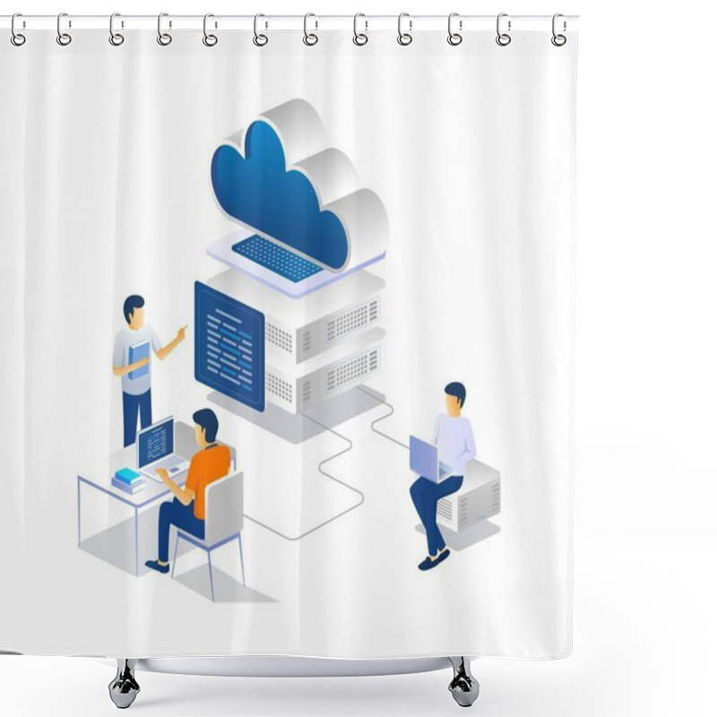 Personality  The Team Is Discussing Beside The Cloud Server Shower Curtains