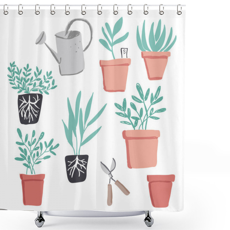 Personality  Vector Illustration Of Gardening Elements Shower Curtains