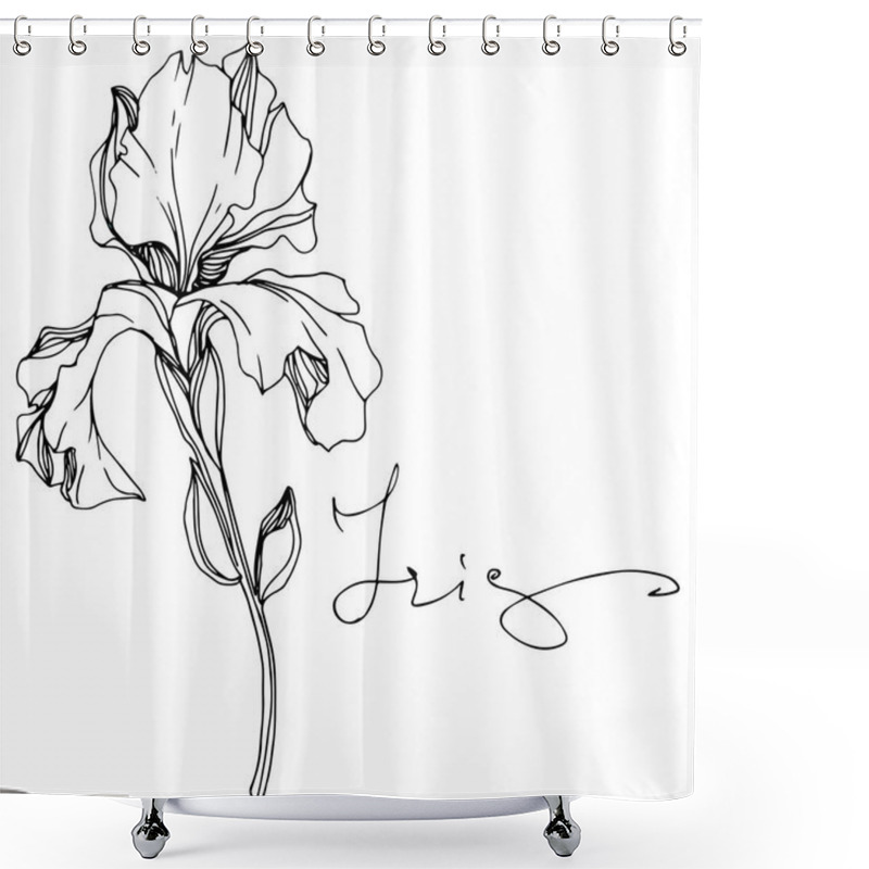 Personality  Vector Iris Flower Isolated On White. Black And White Engraved Ink Art With 'iris' Lettering Shower Curtains