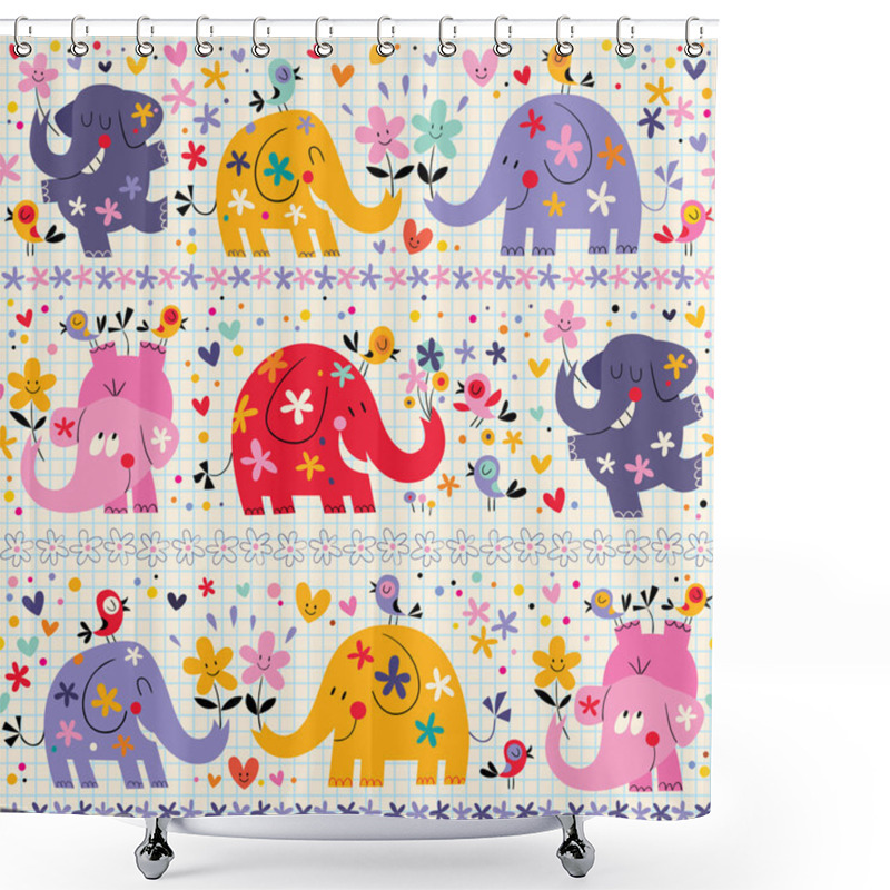 Personality  Cute Elephants Seamless Pattern Shower Curtains