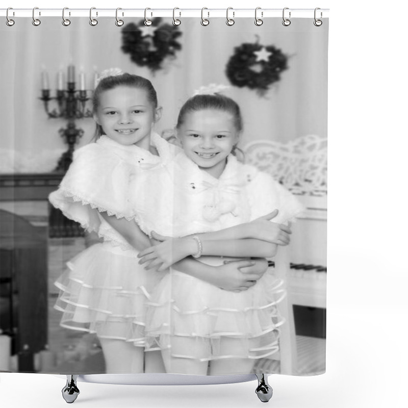 Personality  Festive Little Girls Hugging. Shower Curtains