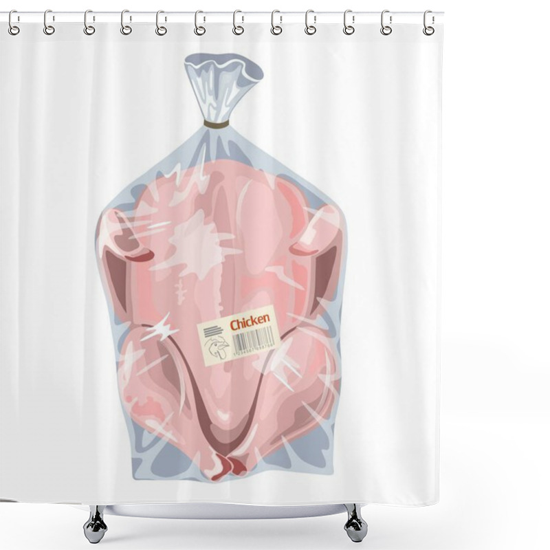 Personality  Whole Raw Chicken Is In Transparent Plastic Bag. Fresh Poultry Meat Is In Disposable Packing. Shower Curtains