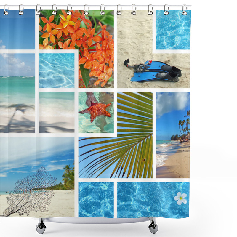 Personality  Tropical Collage. Exotic Travel. Shower Curtains