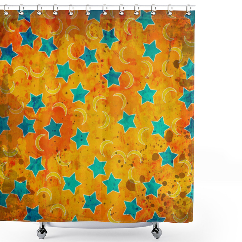 Personality  Moons And Stars On Grunge Background Shower Curtains