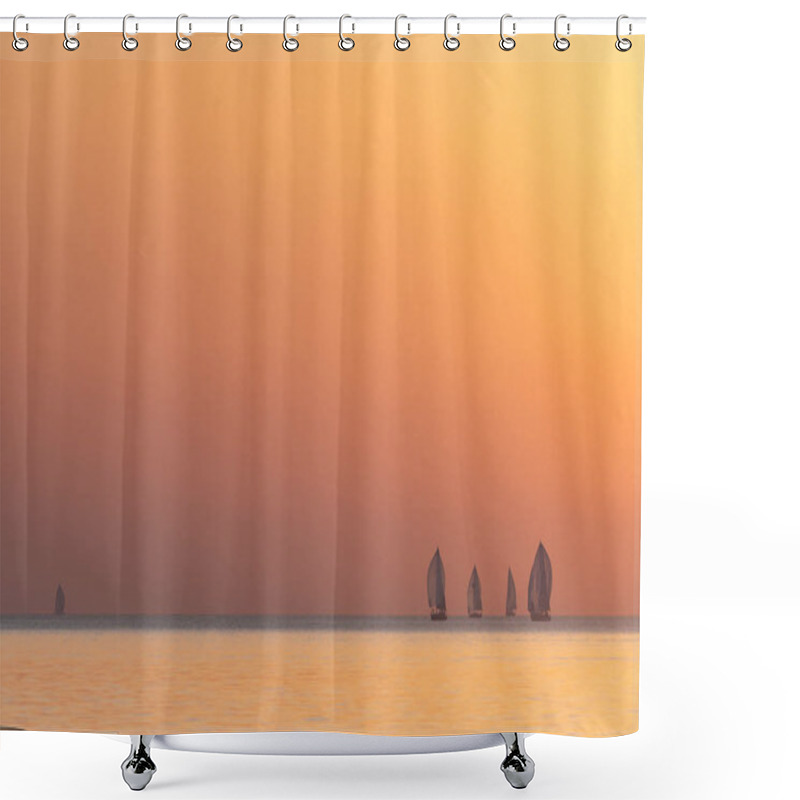 Personality  Sailing Boats During Sunset Over A Calm Sea Shower Curtains