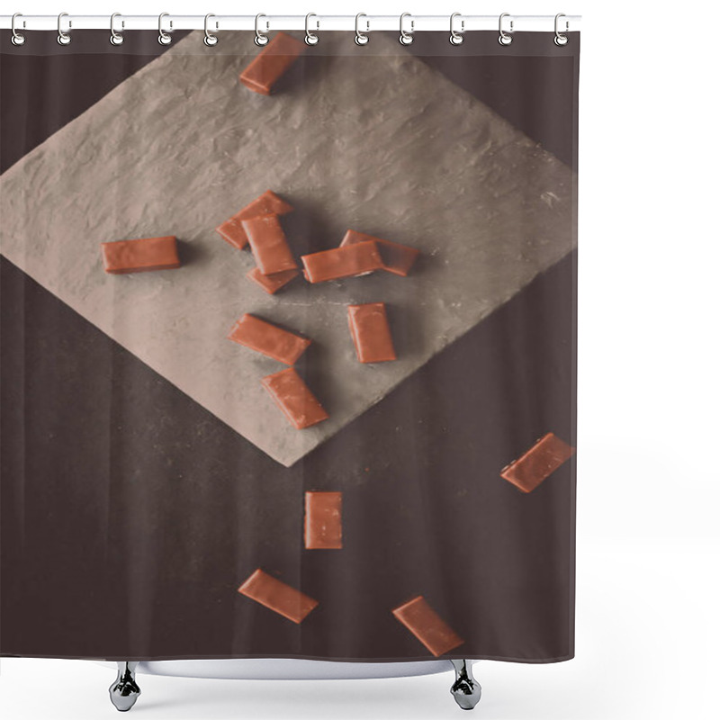 Personality  Sweet Swiss Chocolate Candies On A Stone Tabletop, Flatlay - Desserts, Confectionery And Gluten-free Organic Food Concept.  All You Need Is Chocolate Shower Curtains