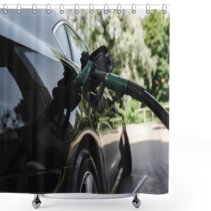 Personality  Fueling Nozzle In Gas Tank Of Car On Gas Station On Urban Street  Shower Curtains