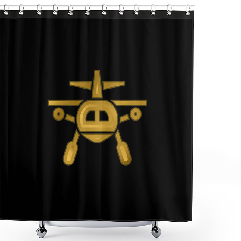 Personality  Aircraft Gold Plated Metalic Icon Or Logo Vector Shower Curtains