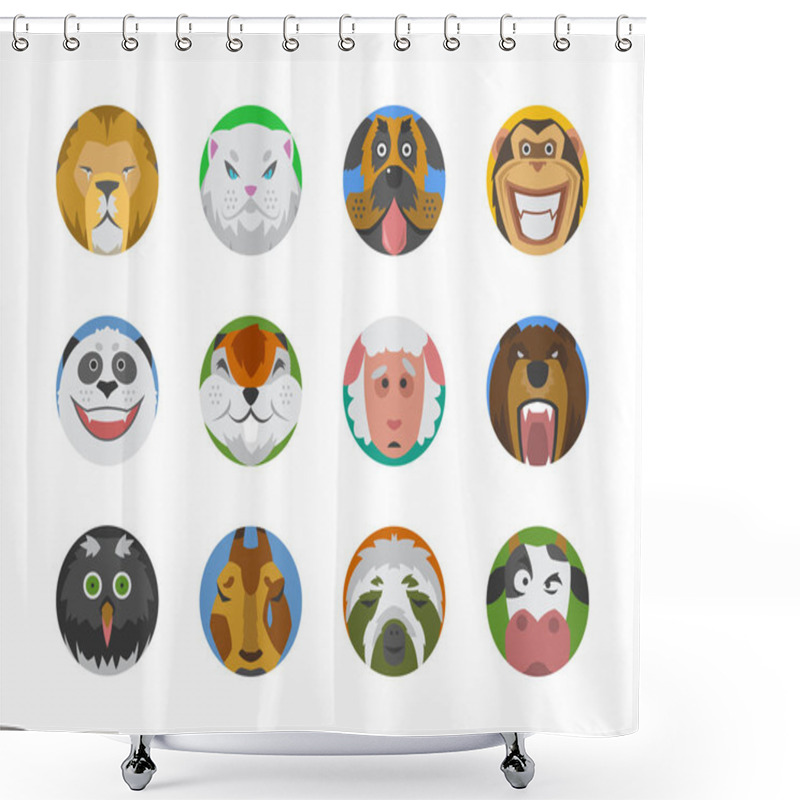 Personality  Cute Animals Emotions Icons Isolated Fun Set Face Happy Character Emoji Comic Adorable Pet And Expression Smile Collection Wild Avatar Vector Illustration. Shower Curtains