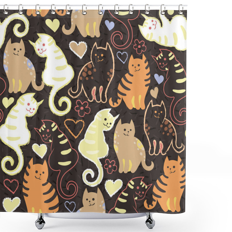 Personality  Pattern With Cute Cartoon Doodle Cats Shower Curtains