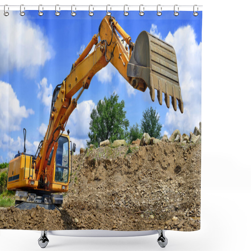 Personality  A Dredge On A Building Site In An Industrial Landscape. Shower Curtains