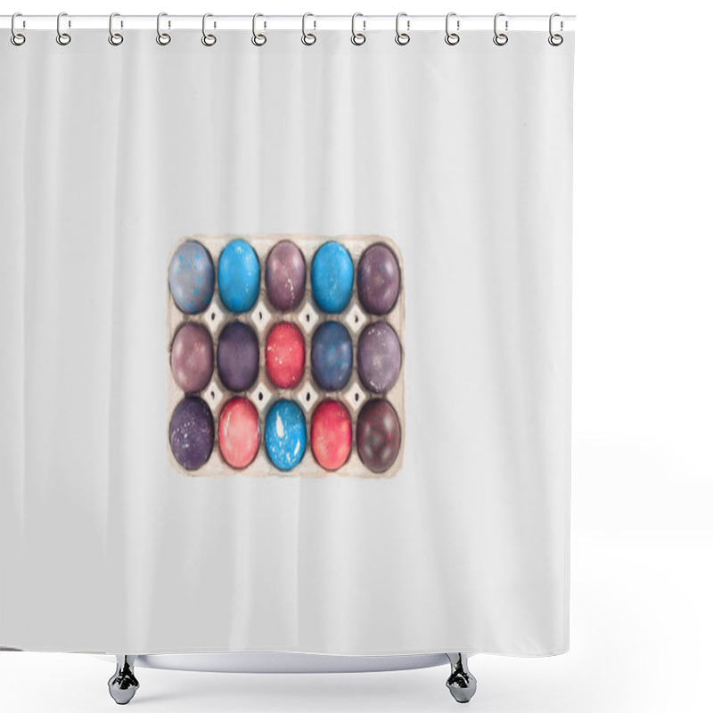 Personality  Top View Of Full Tray Of Traditional Easter Eggs, Isolated On White Shower Curtains