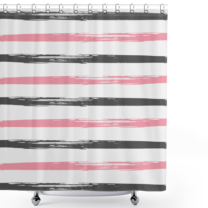 Personality  Vector  Pattern. Striped Hand Painted Background. Grunge Hipster Retro Sailor Stripes. Horizontal Lines Seamless Pattern. Summer Of Autumn Vintage Fashion Design. Watercolor Ink Stripes Shower Curtains