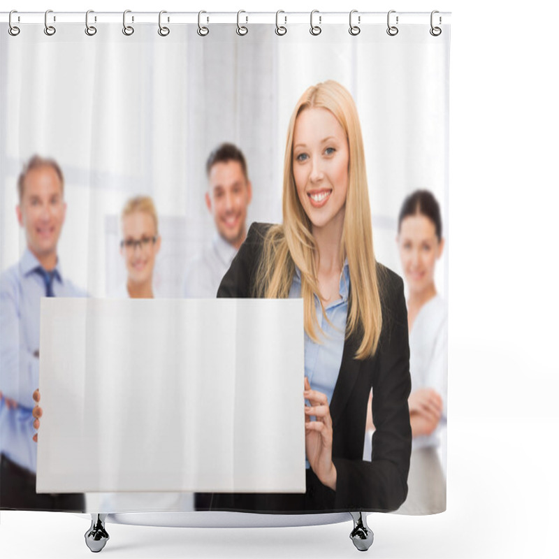 Personality  Businesswoman With White Blank Board Shower Curtains