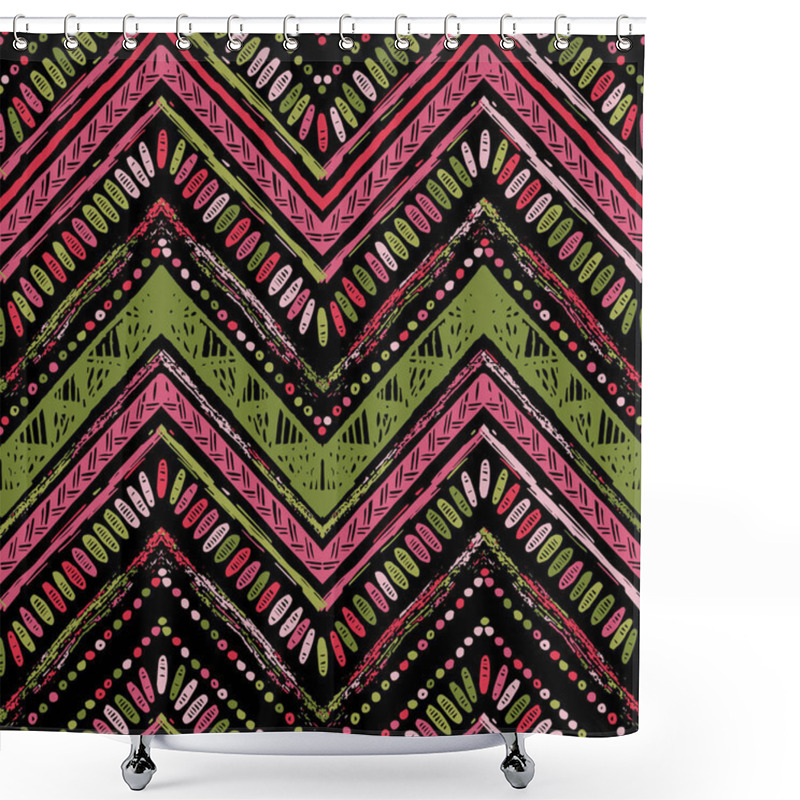 Personality  Stripes Bright Tribal Seamless Pattern With Zigzag Shower Curtains