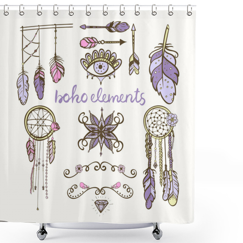 Personality  Set Of Boho Style Hand Drawn Elements. Shower Curtains