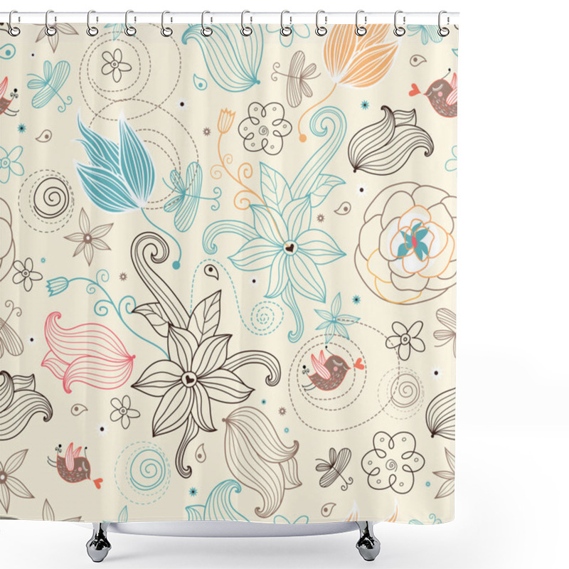 Personality  Retro Floral Pattern Shower Curtains