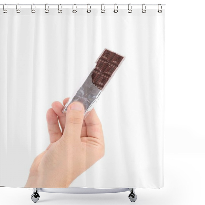 Personality  Hand Holding Foiled Dark Chocolate Bars. Shower Curtains