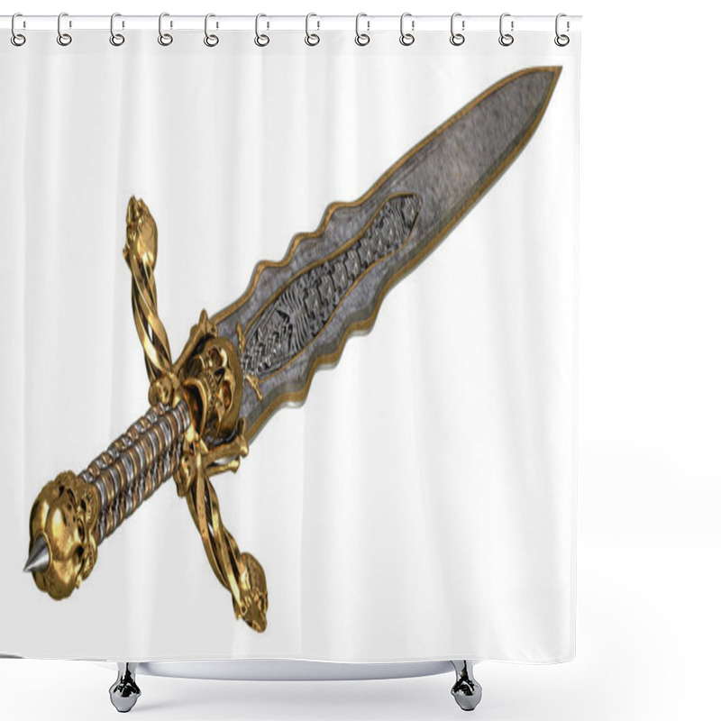 Personality  Long Sword With Skull And Bones On An Isolated White Background. 3d Illustration Shower Curtains