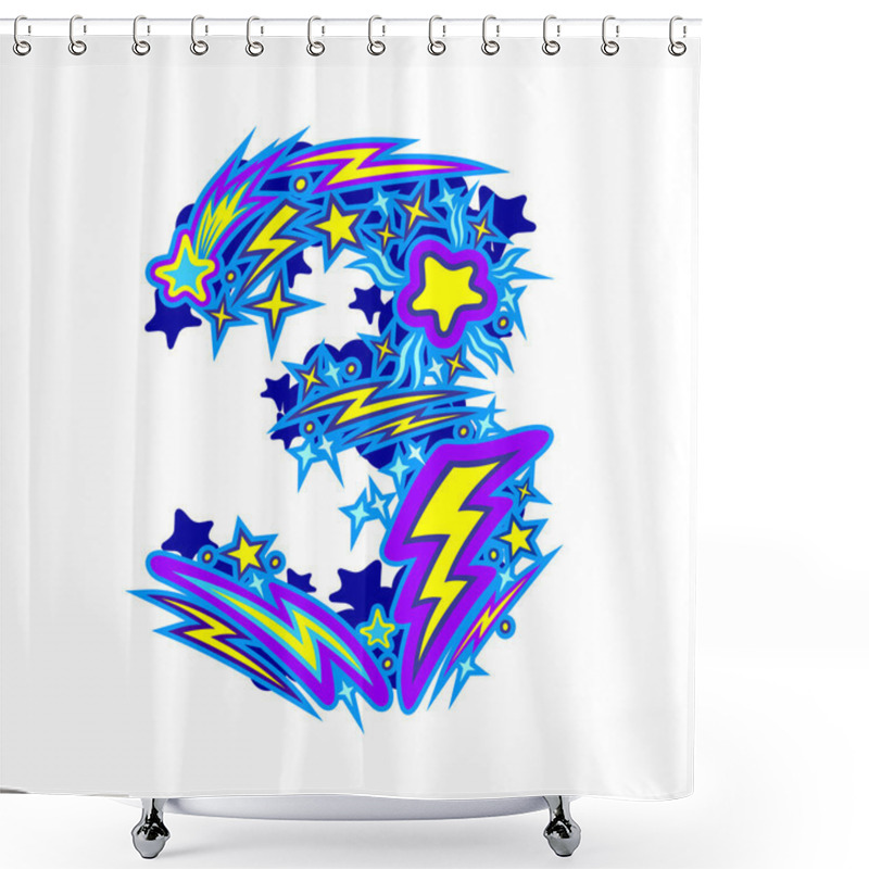 Personality  Alphabet Made Of Stars And Lightning. Numbers. Shower Curtains