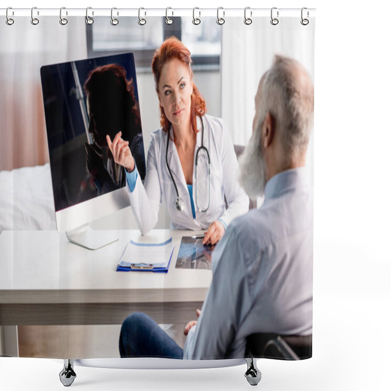 Personality  Doctor And Patient In Wheelchair Shower Curtains