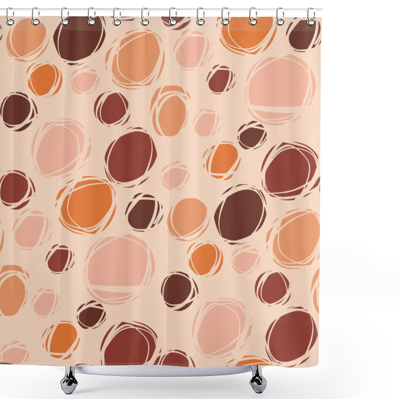 Personality  Vintage Vibes Grunge Polka Dot Hand Drawn Seamless Pattern.  Brown, Orange And Pale Rosy Colors Hand Drawn Sketch Natural Shapes Dots For Repeatable Background. Shower Curtains