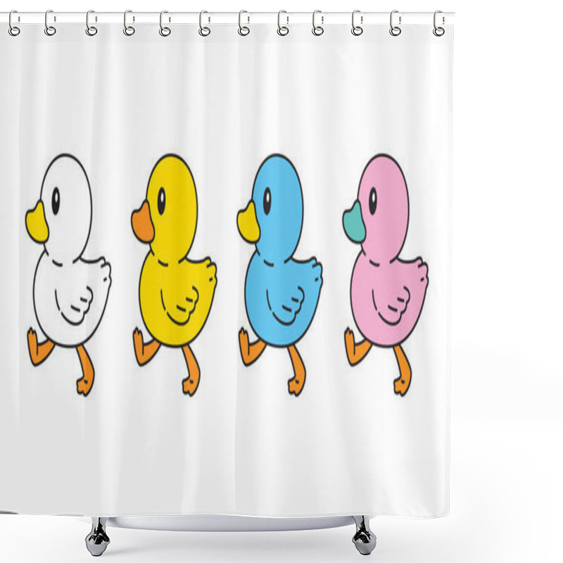 Personality  Duck Vector Icon Rubber Duck Logo Walking Bathroom Shower Bird Chicken Cartoon Character Symbol Doodle Illustration Design Shower Curtains