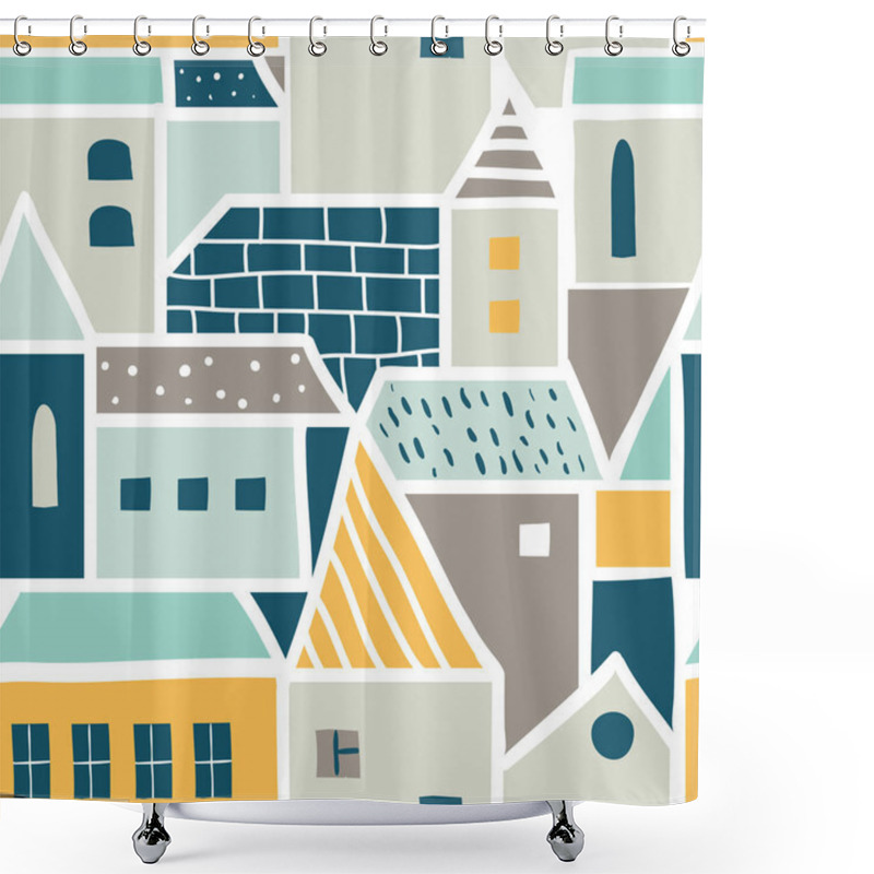 Personality  Geometric Seamless Pattern With Buildings Shower Curtains