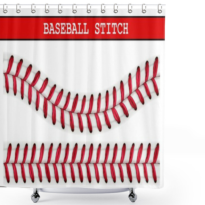 Personality  Baseball Lace Pattern. Baseball Ball Realistic Stitch. Sport Tournament Or Championship 3d Vector Background Or Backdrop With Realistic White Leather Hardball, Red Thread Seam Shower Curtains