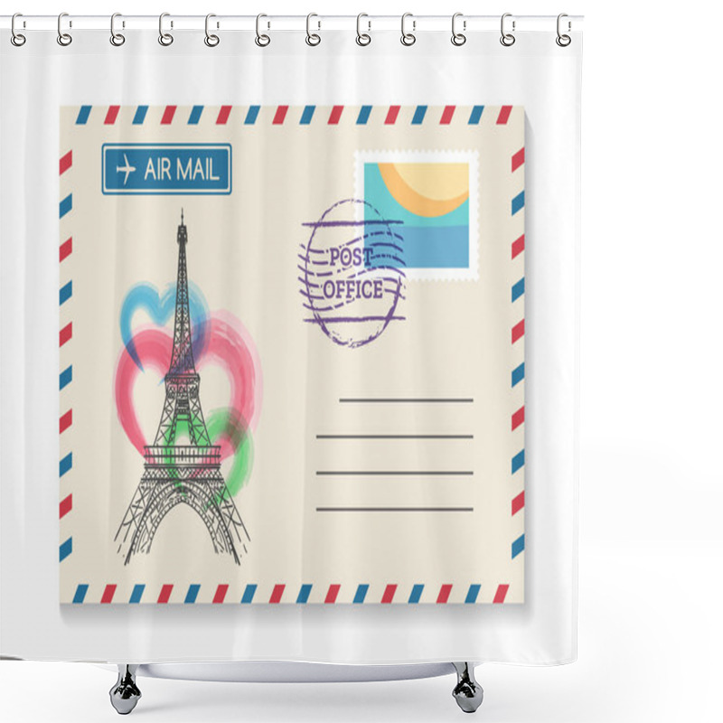 Personality  Retro Paris Postal Invitation Shower Curtains