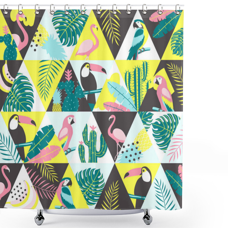 Personality  Patchwork Pattern With Tropical Birds. Vector Illustratio Shower Curtains