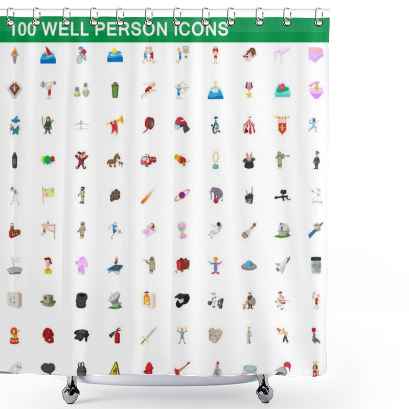 Personality  100 Well Person Icons Set, Cartoon Style Shower Curtains