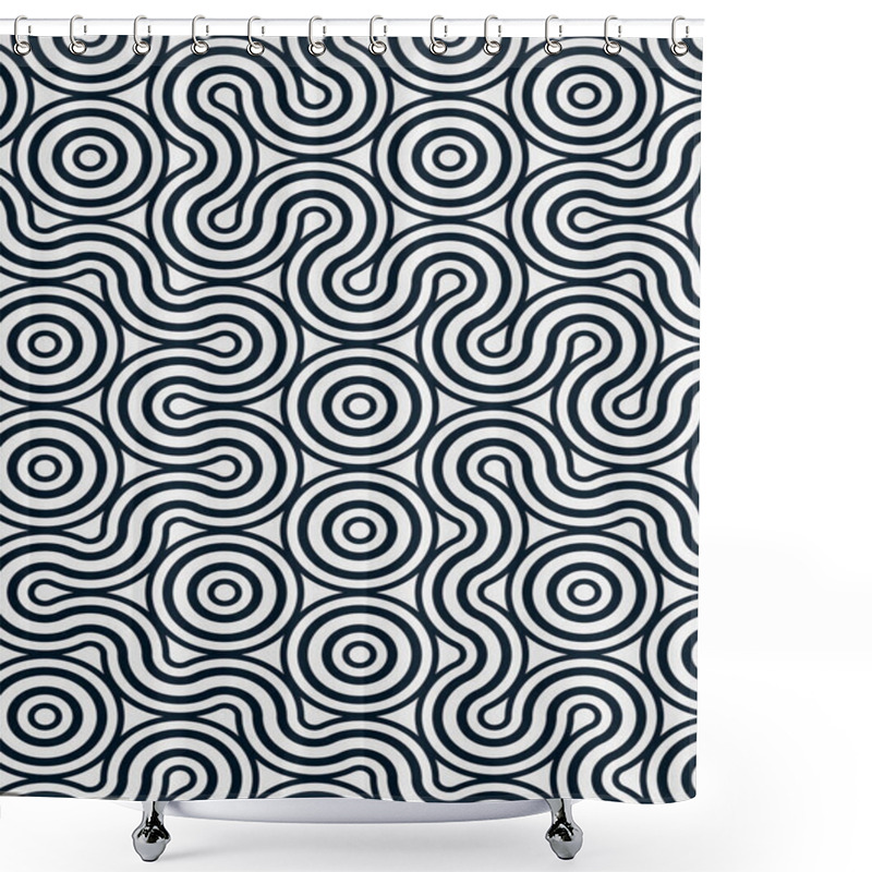 Personality  Colorful Tile With Seamless Random Interweaving Wavy Lines Pattern, Connection Art Background Design Illustration   Shower Curtains