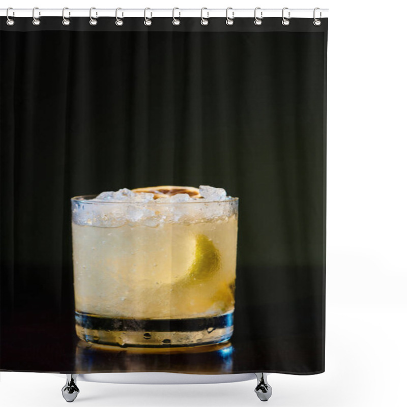 Personality  Tropical Exotic Caipirinha With Ice And Lemon Garnishing On Black Background, Concept Shower Curtains