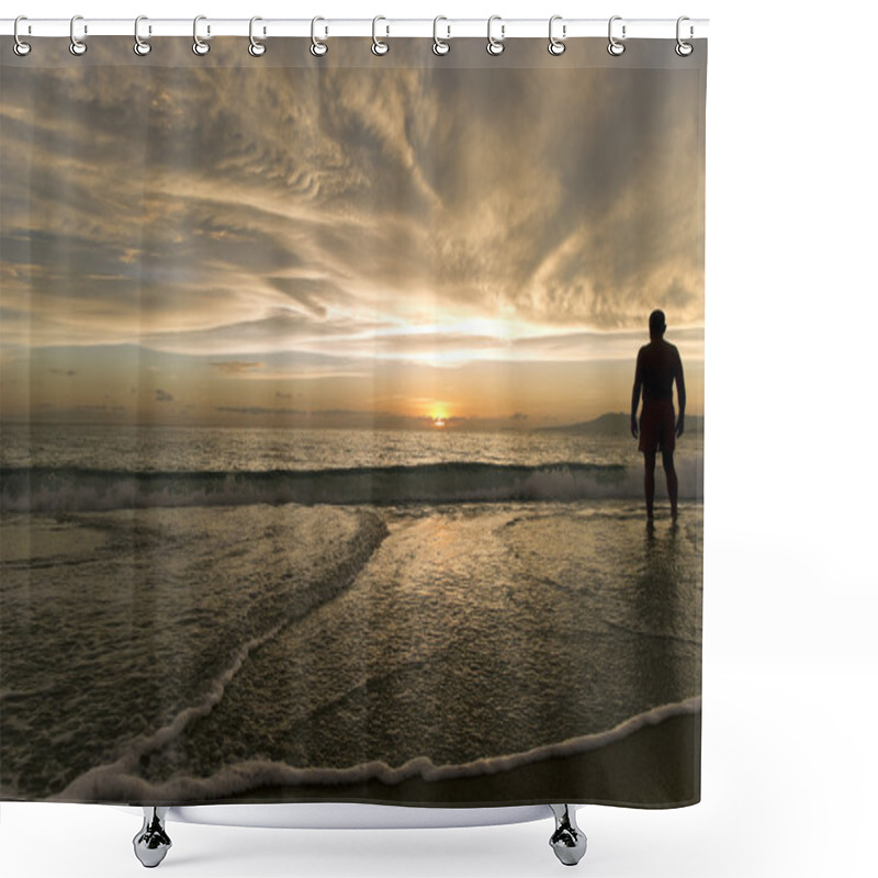 Personality  Ocean Sunset Man Silhouette Shower Curtains