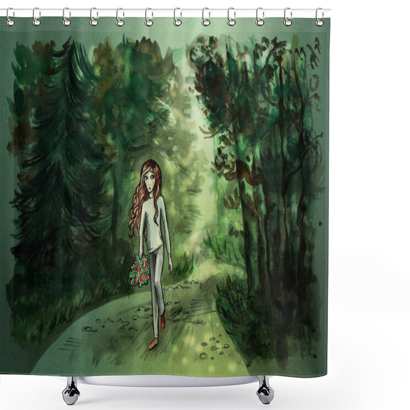 Personality  Little Girl Walking Through The Forest  Shower Curtains