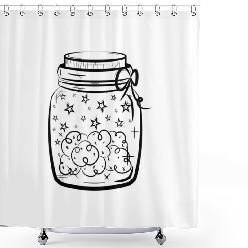 Personality  Cannabis Marijuana Hemp Medical Weed In Jar. Black And White Icon.  Shower Curtains