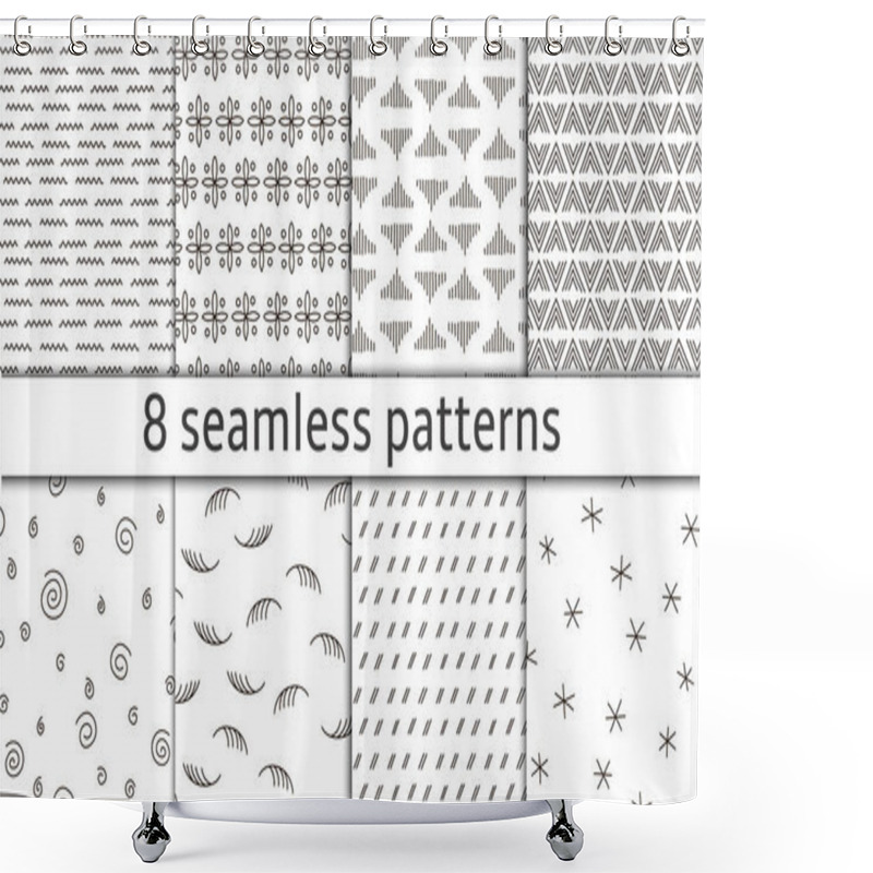 Personality  Set Of 8 Modern Abstract Simple Vector Seamless Patterns With Monochrome Trellis. Shower Curtains