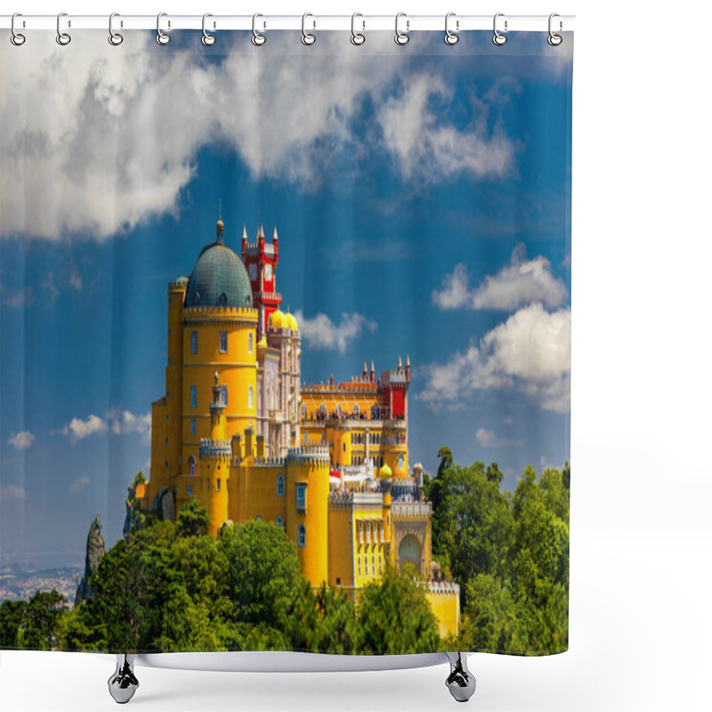 Personality  Palace Of Pena In Sintra. Lisbon, Portugal. Travel Europe, Holidays In Portugal. Panoramic View Of Pena Palace, Sintra, Portugal. Pena National Palace, Sintra, Portugal.  Shower Curtains