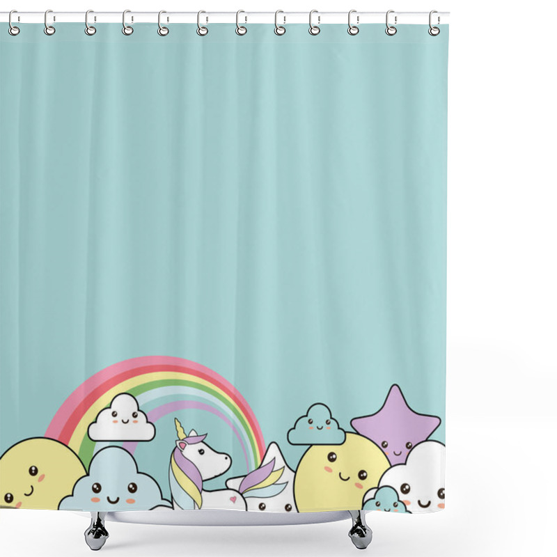 Personality  Cute Background With Sweet Unicorn, Stars, Clouds And Sun - Kawaii Style Shower Curtains