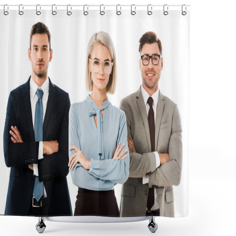 Personality  Confident Businesspeople Standing With Arms Crossed Isolated On White  Shower Curtains