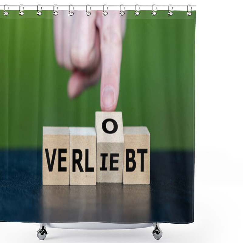 Personality  Hand Turns Dice And Changes The German Expression 'verliebt' (in Love) To 'verlobt' (engaged). Shower Curtains