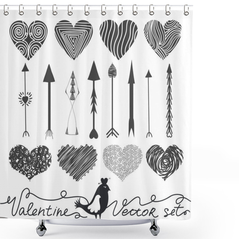 Personality  Set With Doodle Hearts And Arrows Shower Curtains