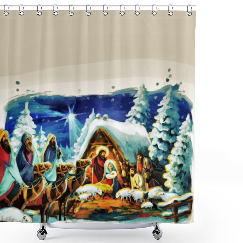 Personality  Religious Illustration Three Kings - And Holy Family - Tradition Shower Curtains