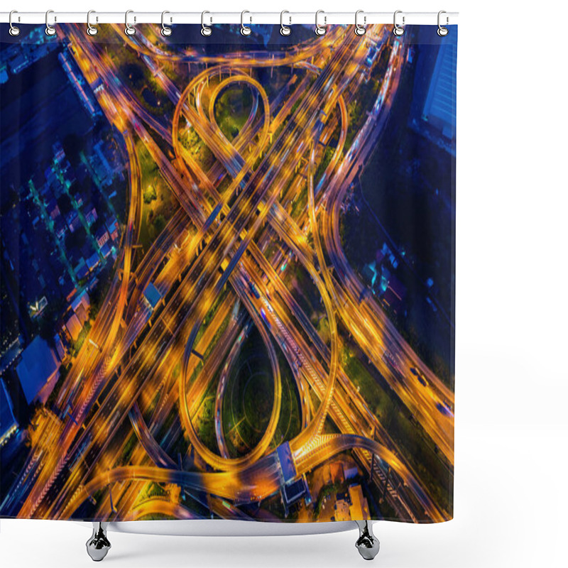 Personality  Aerial View Of Traffic On Massive Highway Intersection At Night. Shower Curtains