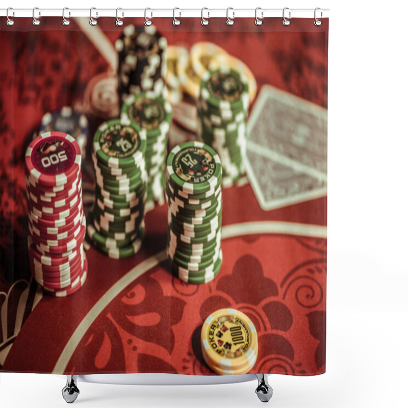 Personality  Poker Chips On Table Shower Curtains