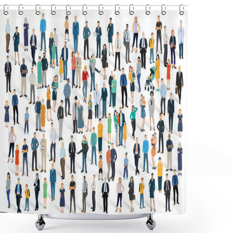 Personality  Vector Illustration Depicting A Large Group Of Characters On A White Background. A Crowd Of People, The Population Of A Country. Women, Children And Businessmen. Shower Curtains