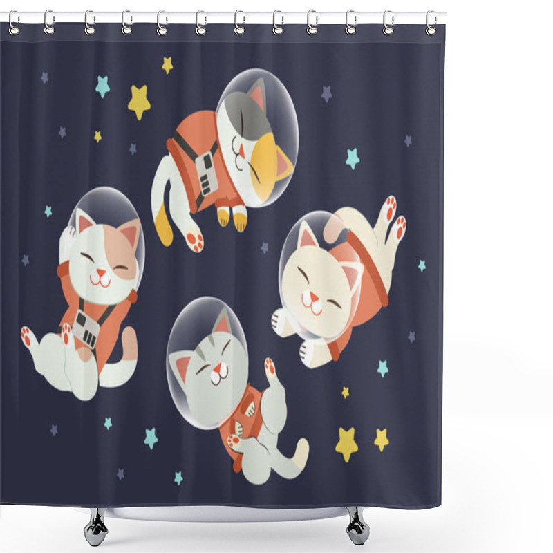 Personality  The Character Of Cute Cat Wear A Space Suit With Friends On The Space Shower Curtains