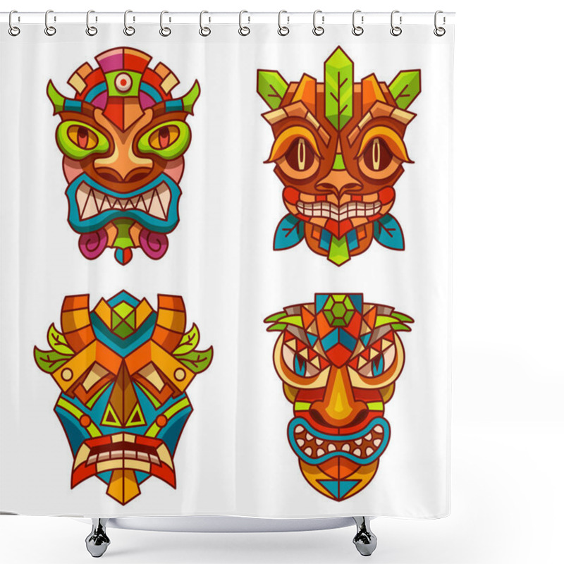 Personality  Totem Pole Mask Set, Religious Ethnic Idols Shower Curtains